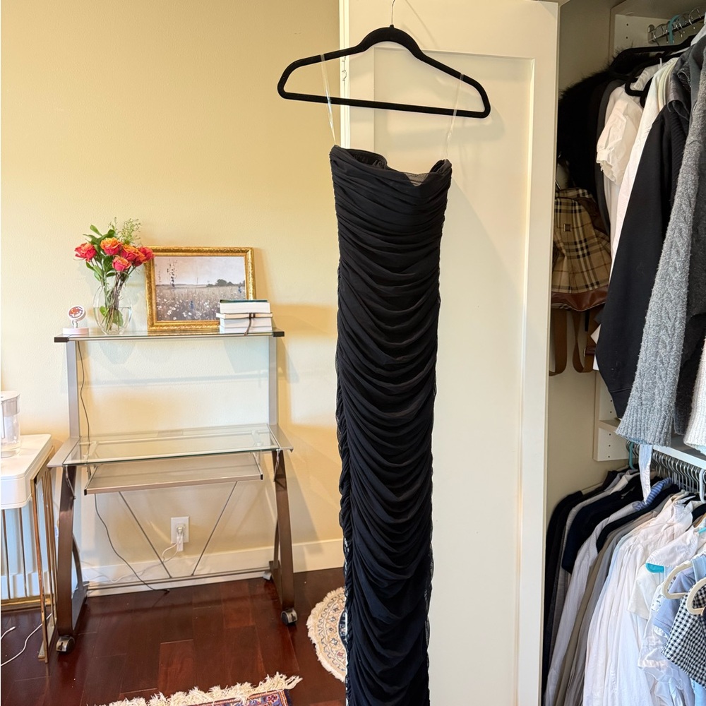 House of CB Sofia Elegant Black Ruched Strapless Maxi Dress NWOT